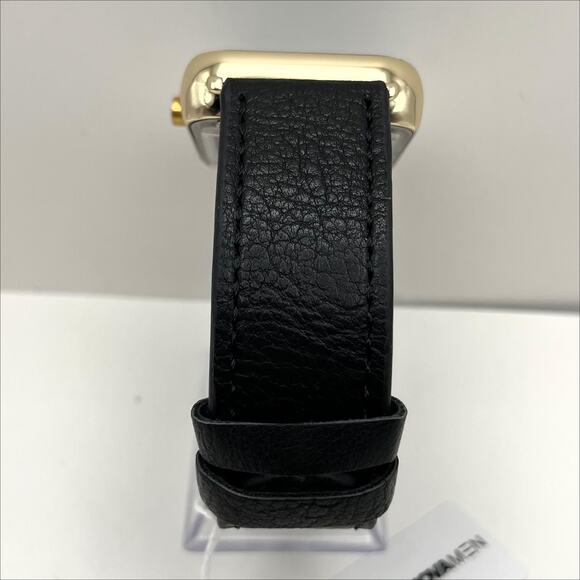 Techno Pave Jasper 35mm Square Leather Band Watch in Black/Gold - Picture 3 of 6